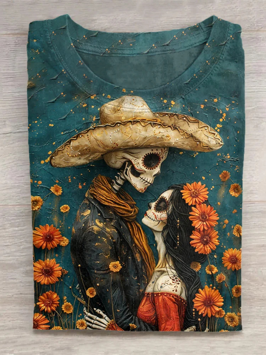 Mexican Day Of The Dead Dia De Los Muertos Couple Graphics Camiseta de manga corta