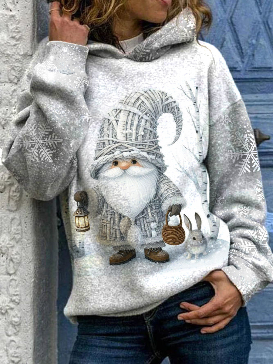 Sudadera de manga larga con capucha casual con patrón de Navidad para mujer