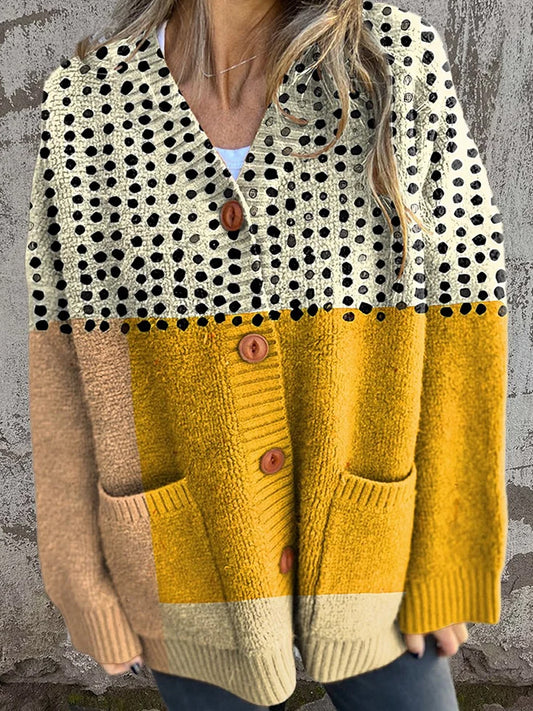 Moda de las mujeres de impresión elegante botón de manga larga suéter Cardigan