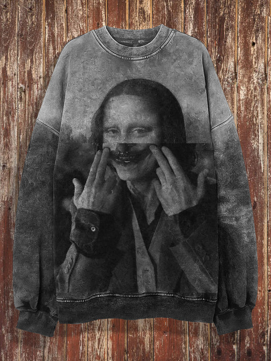 Unisex Punk Mona Lisa Imprimir Crew Cuello Casual Sudadera