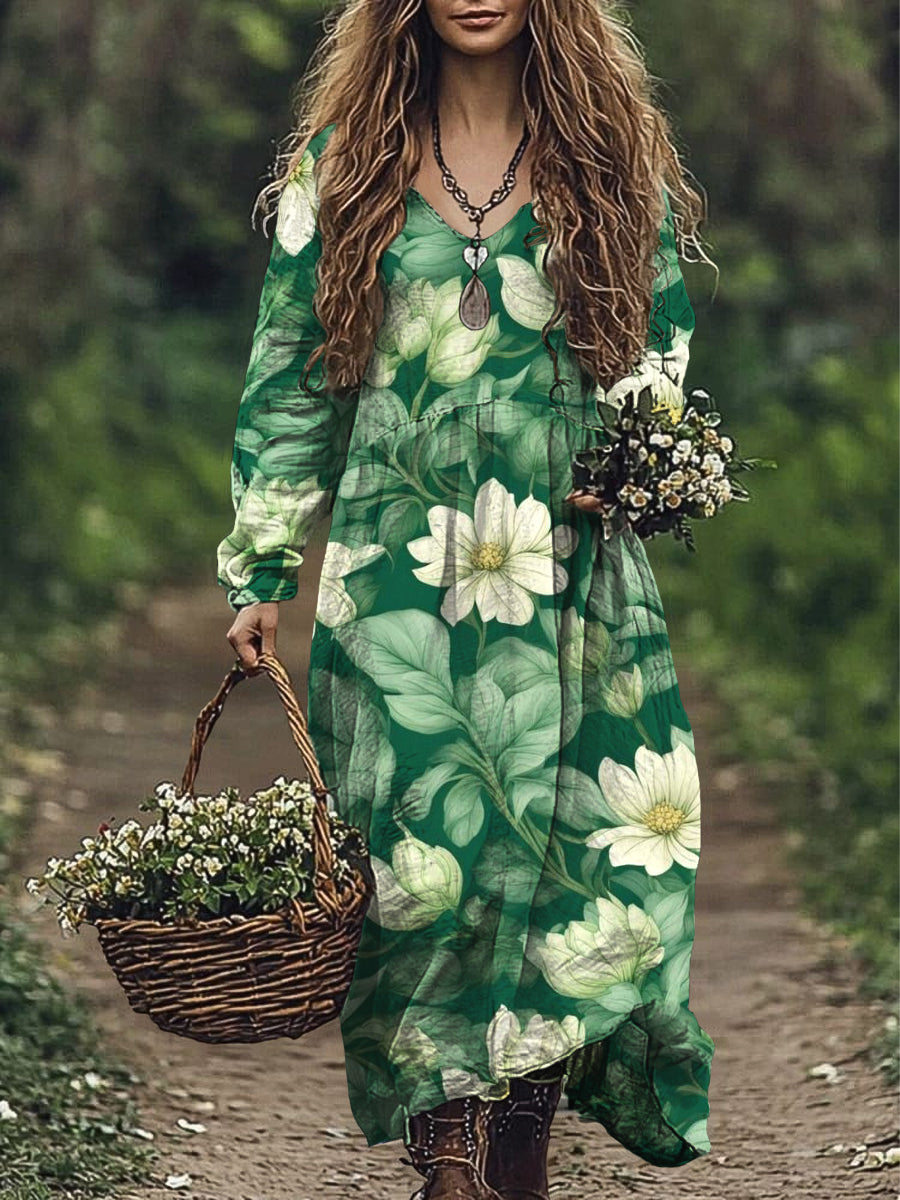 Vestido de algodón estampado de arte floral fresco encantador de la vendimia de las mujeres