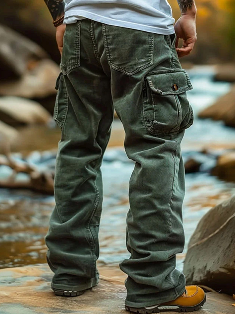 Multi-bolsillo de los hombres de algodón al aire libre americano overoles pantalones casuales