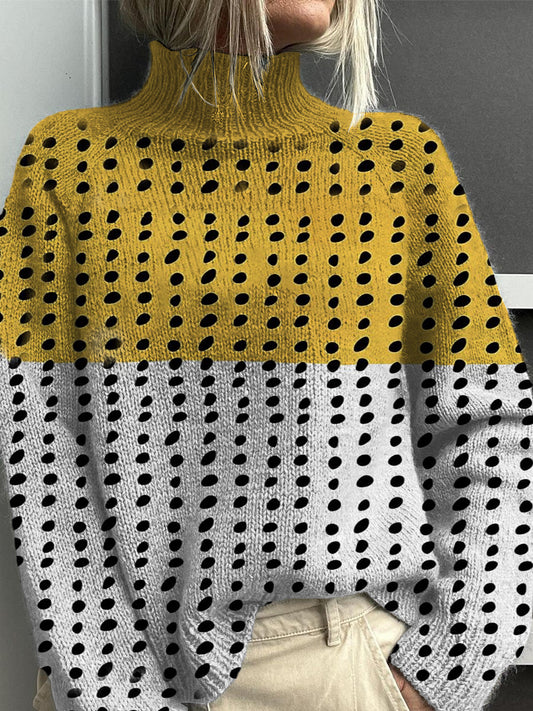 Vintage de las mujeres Lovely Polka Dot Art Print Knit Turtleneck Pullover Sweater