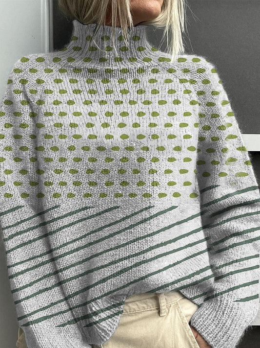 Vintage de las mujeres Lovely Polka Dot Art Print Knit Turtleneck Pullover Sweater