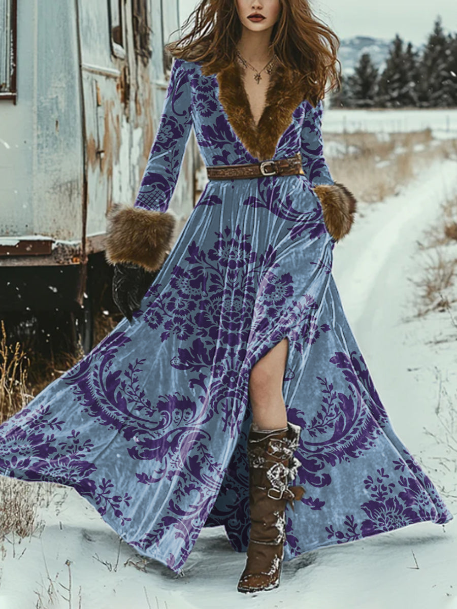 Vestido de invierno de patrón bohemio vintage para mujer