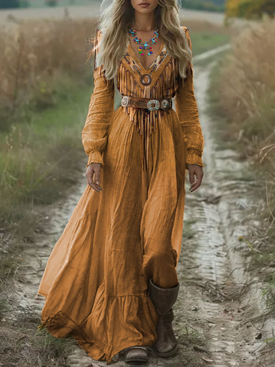 Vestido Midi de bolsillo con estampado de arte retro para mujer