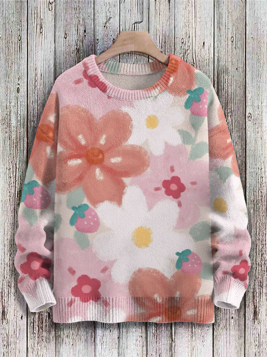 Unisex Vintage Flores Art Print Knit Pullover Sweater