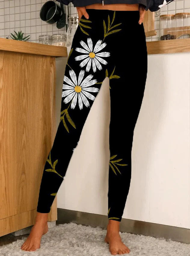 Leggings casuales con estampado abstracto floral para mujer