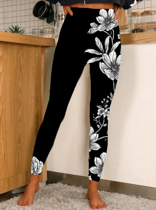 Leggings casuales con estampado abstracto floral para mujer