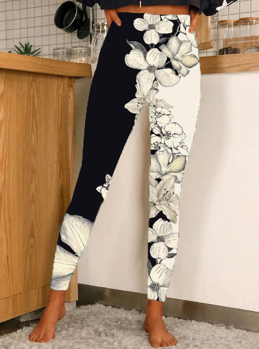 Leggings casuales con estampado abstracto floral para mujer