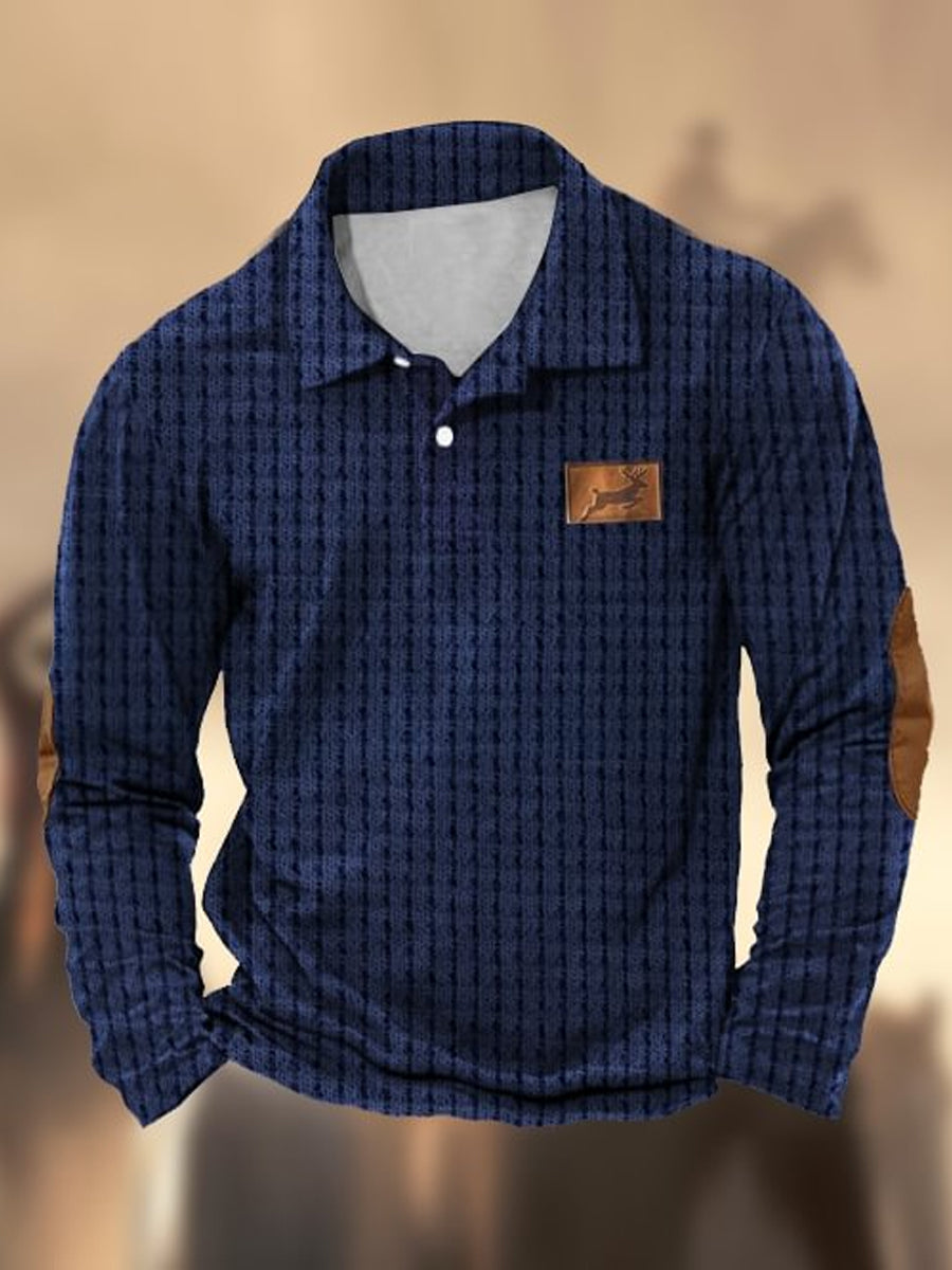 Retro Western Bullfight Impreso Vintage Button Up Polo de solapa con cuello en V Camisa de manga larga