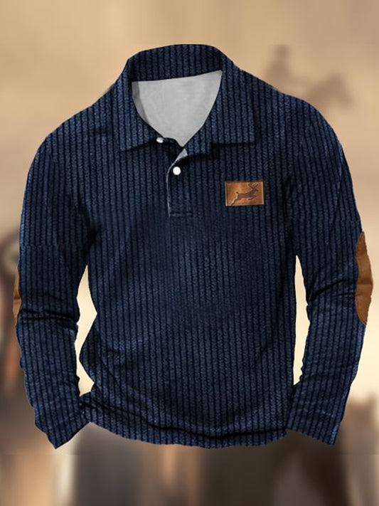 Retro Western Bullfight Impreso Vintage Button Up Polo de solapa con cuello en V Camisa de manga larga